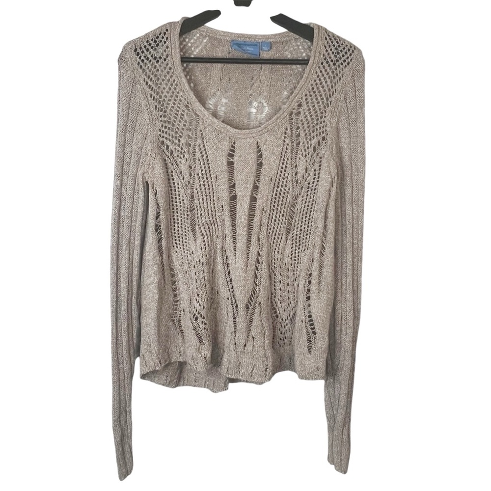 EUC Simply Vera Vera Wang Open Knit Tan Scoop Neck Linen Blend Sweater